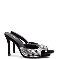 Larroude Jasmine Hi Mule In Black Suede And Crystals