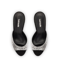 Larroude Jasmine Hi Mule In Black Suede And Crystals