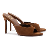 Larroude Jasmine Hi Mule In Burnt Umber Suede
