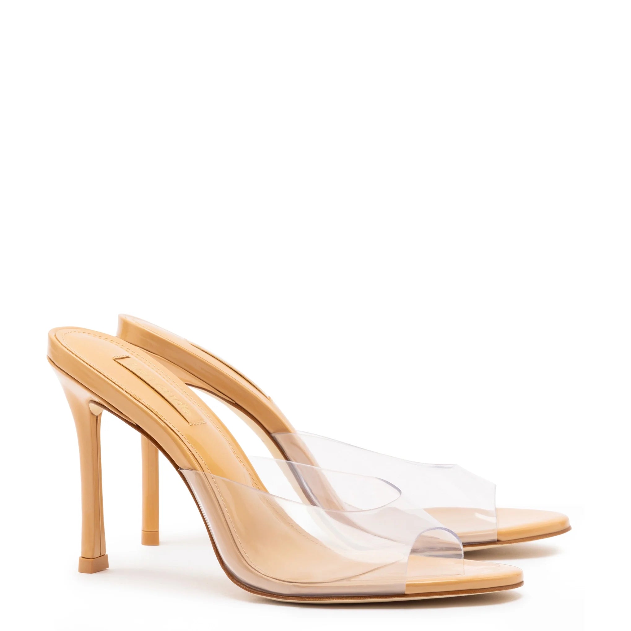Larroude Jasmine Hi Mule In Tan Leather and Vinyl