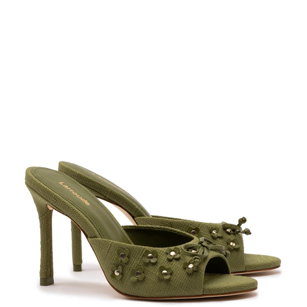 Larroude Jasmine Hi Mule In Seaweed Raffia