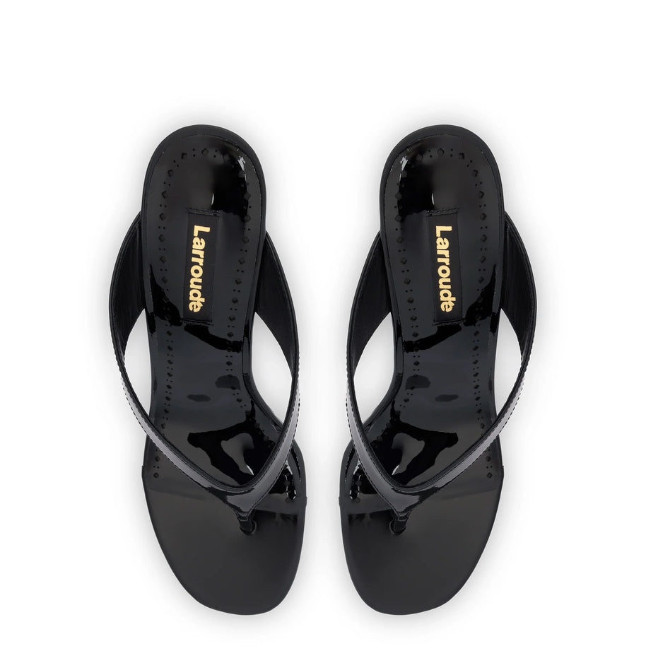 Larroude Gaia Wedge Sandal In Black Leather