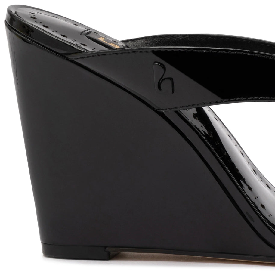 Larroude Gaia Wedge Sandal In Black Leather