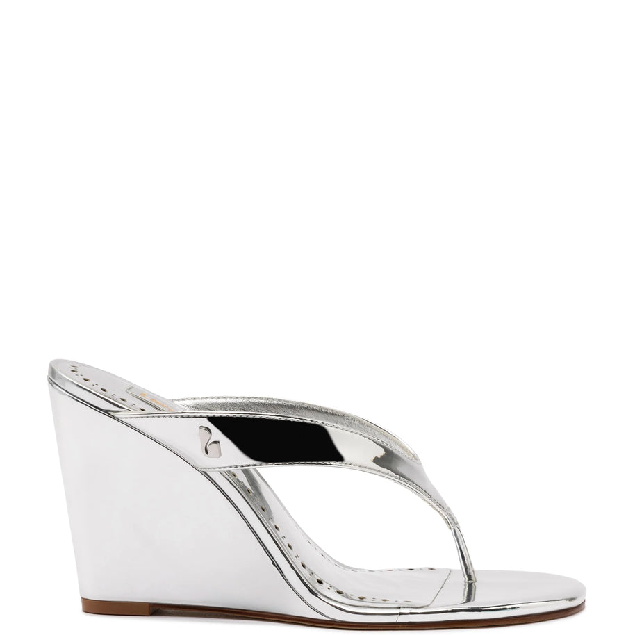 Larroude Gaia Wedge Sandal In Silver Specchio