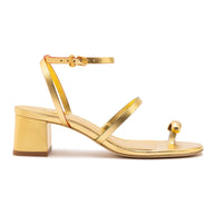 Larroude Biarritz Block In Gold Metallic Leather