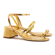 Larroude Biarritz Block In Gold Metallic Leather
