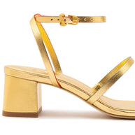 Larroude Biarritz Block In Gold Metallic Leather