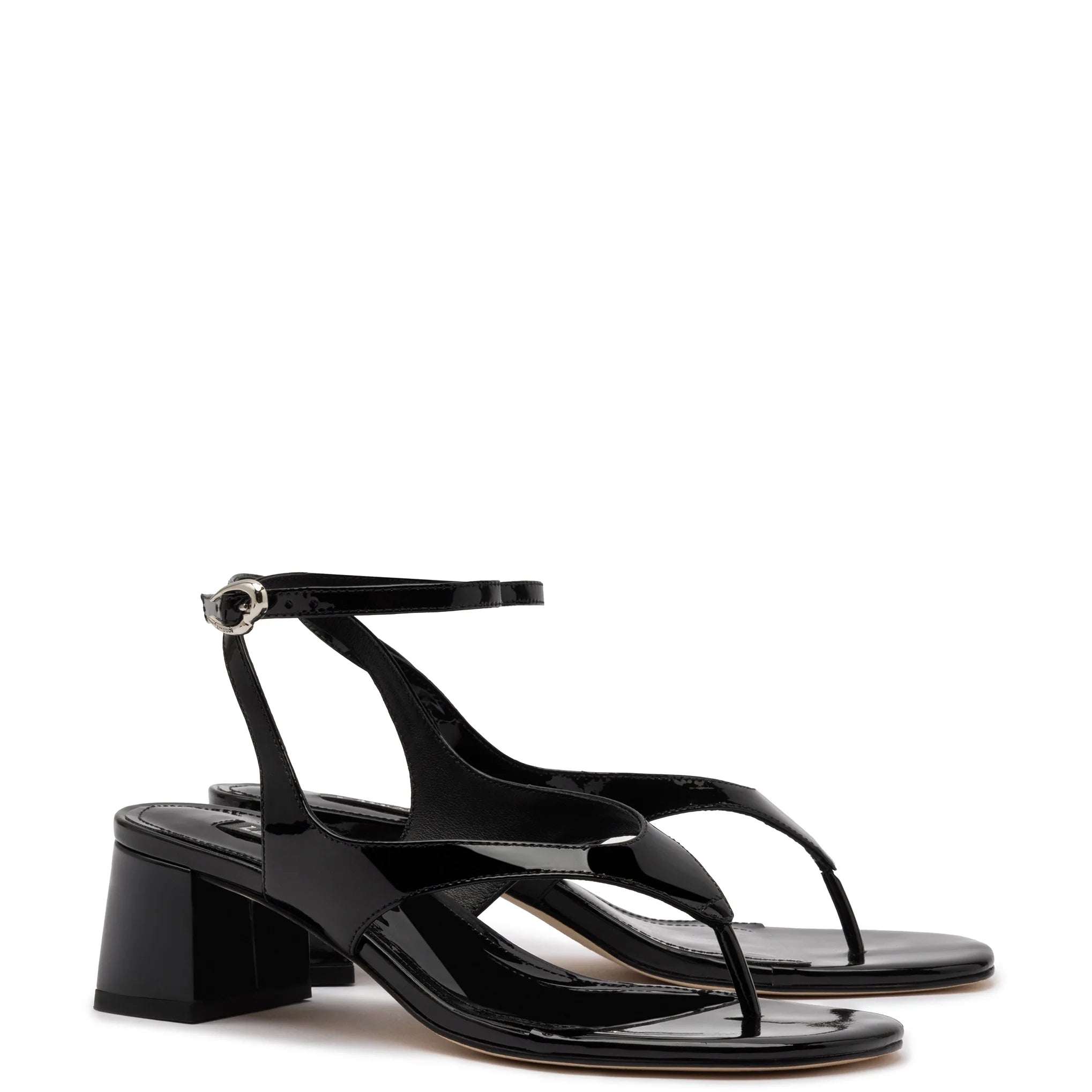 Larroude Gaia Block Sandal In Black Leather