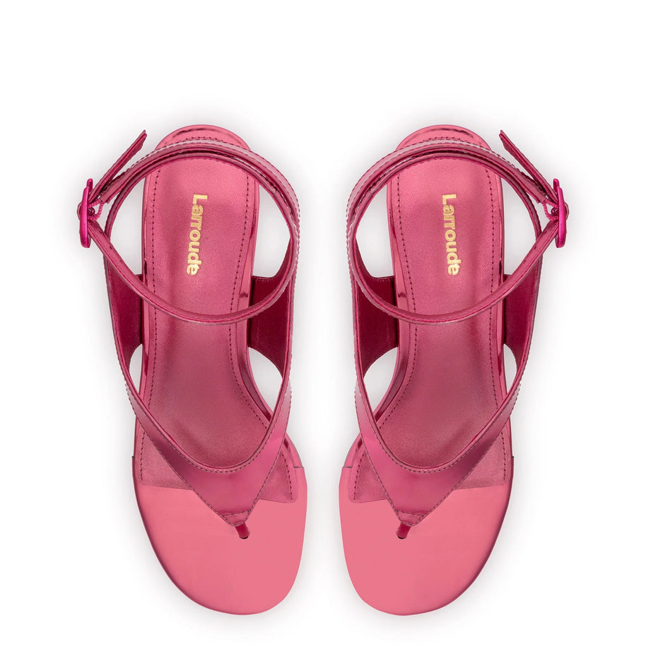 Larroude Gaia Block Sandal In French Rose Specchio