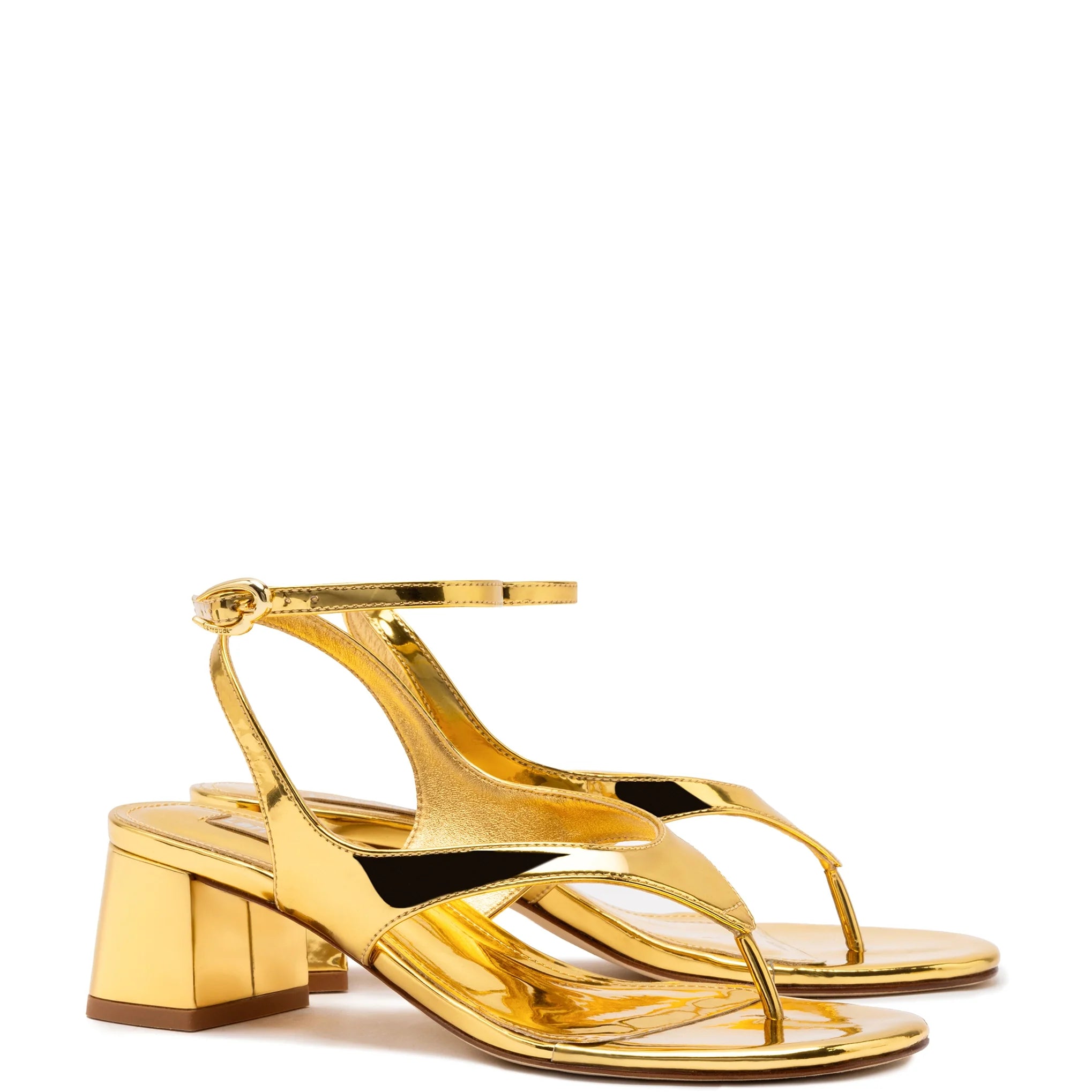 Larroude Gaia Block Sandal In Gold Specchio