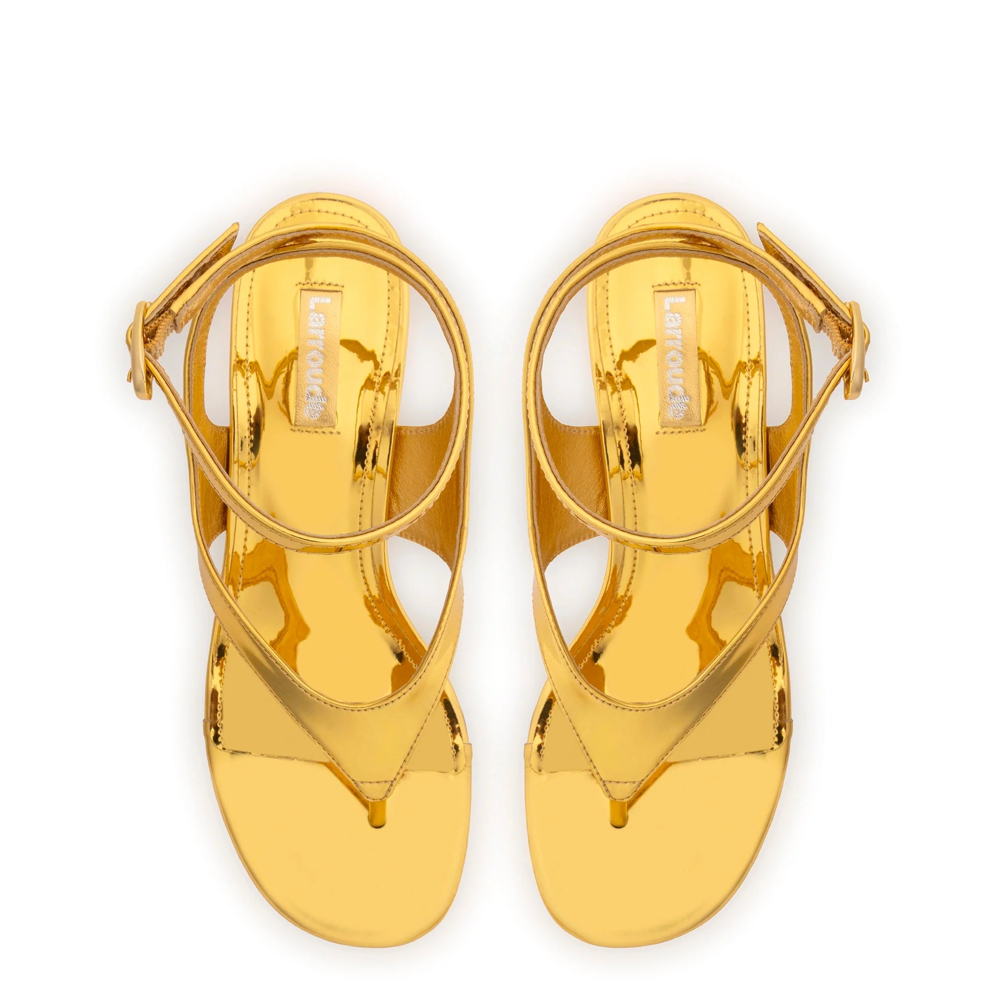 Larroude Gaia Block Sandal In Gold Specchio