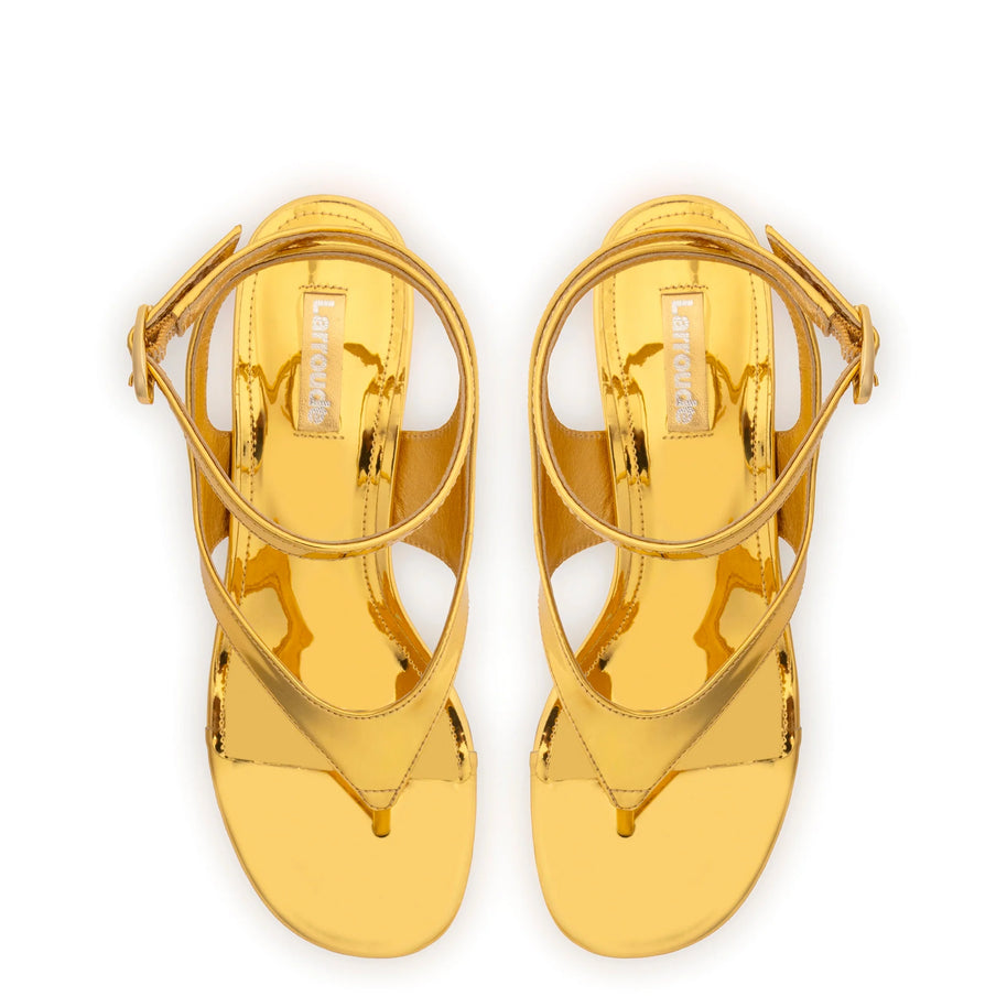 Larroude Gaia Block Sandal In Gold Specchio
