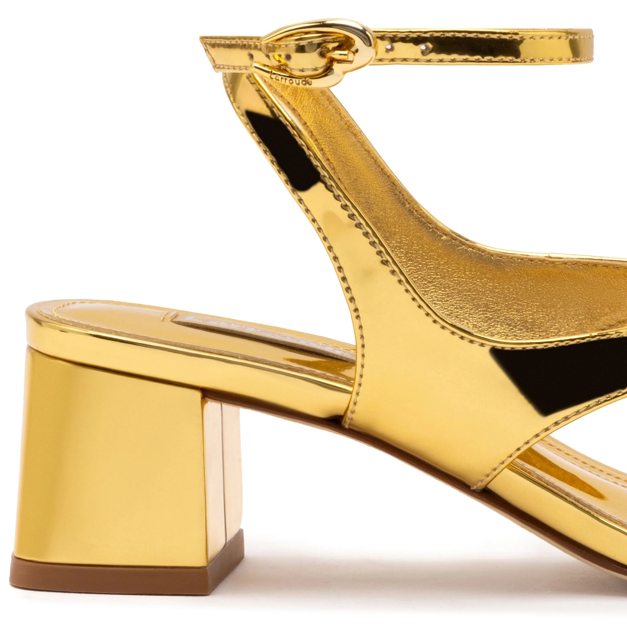 Larroude Gaia Block Sandal In Gold Specchio
