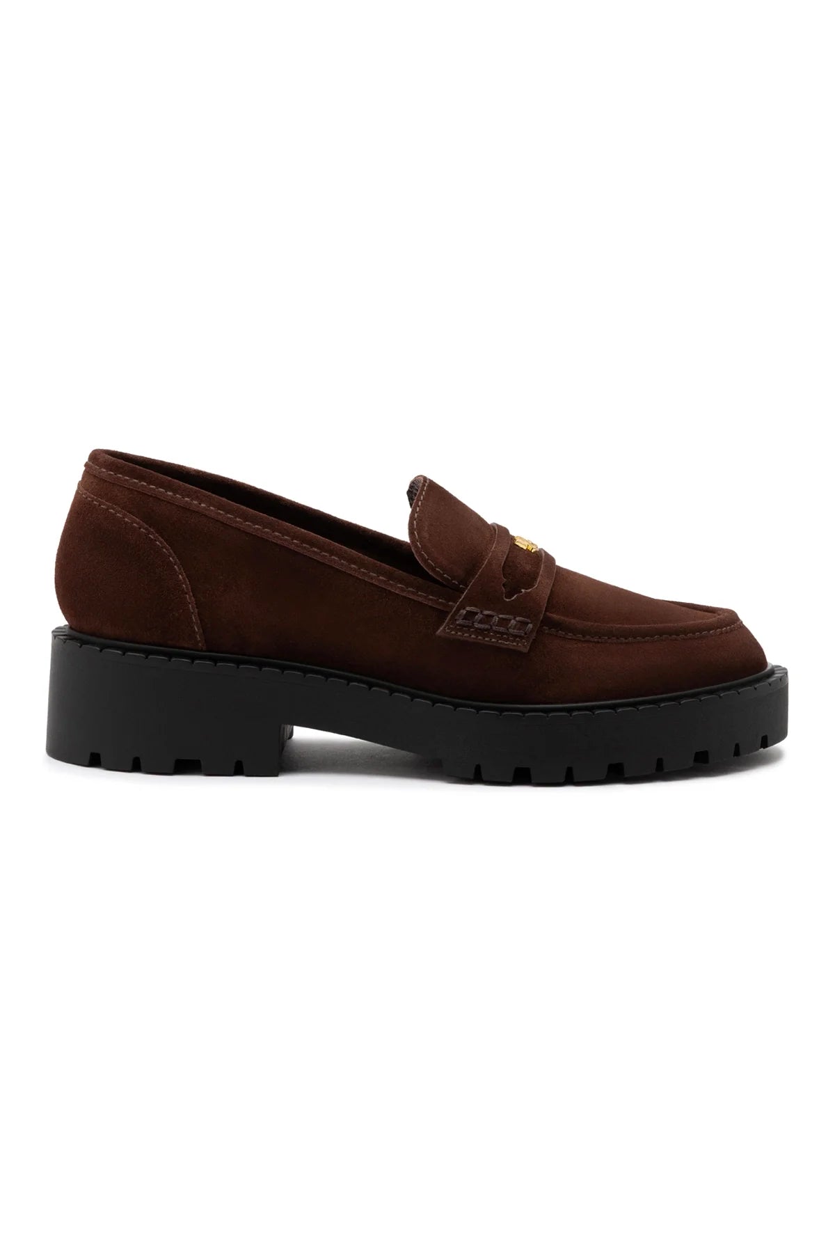 Larroude Suki Lugsole Loafer In Brown Suede