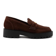 Larroude Suki Lugsole Loafer In Brown Suede