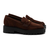 Larroude Suki Lugsole Loafer In Brown Suede