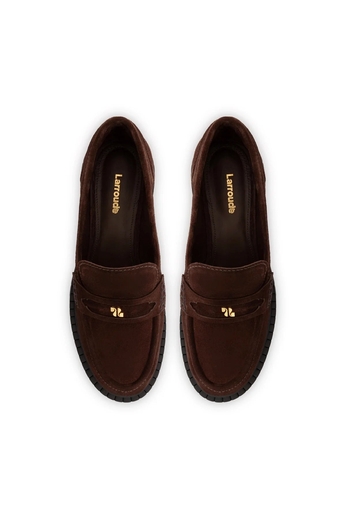 Larroude Suki Lugsole Loafer In Brown Suede
