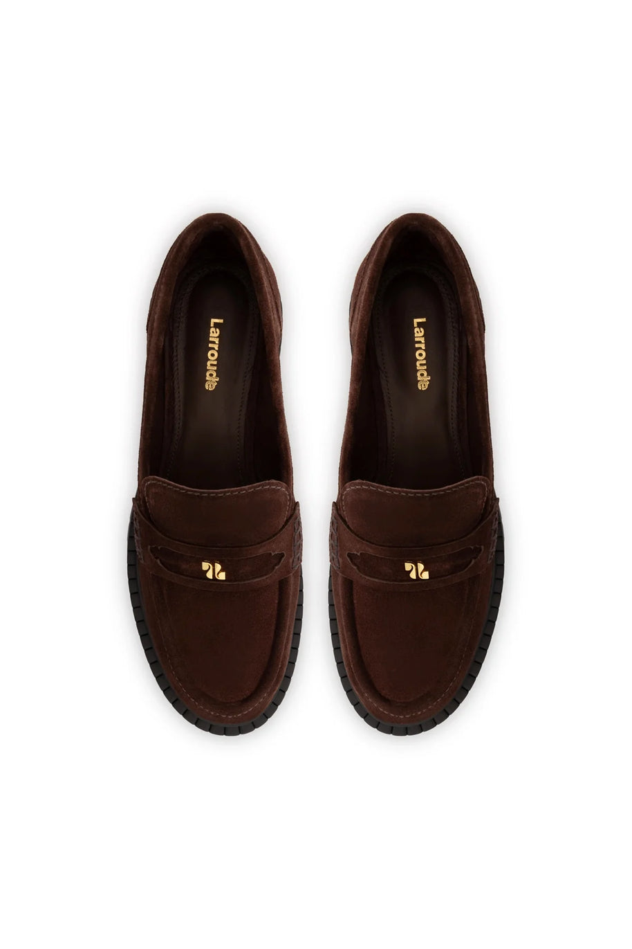 Larroude Suki Lugsole Loafer In Brown Suede
