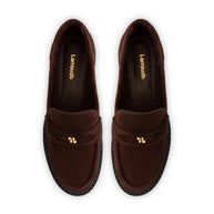 Larroude Suki Lugsole Loafer In Brown Suede