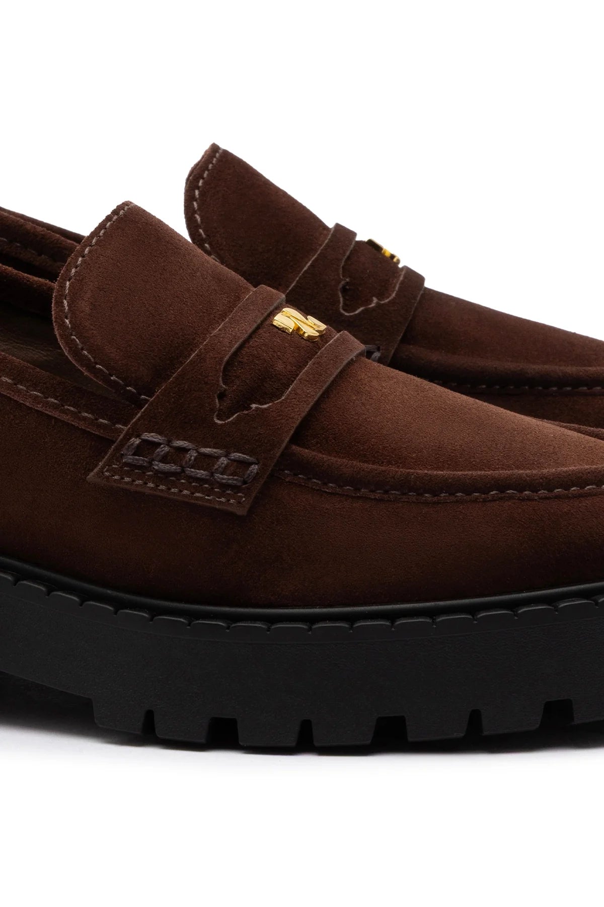 Larroude Suki Lugsole Loafer In Brown Suede