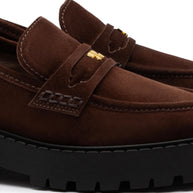 Larroude Suki Lugsole Loafer In Brown Suede