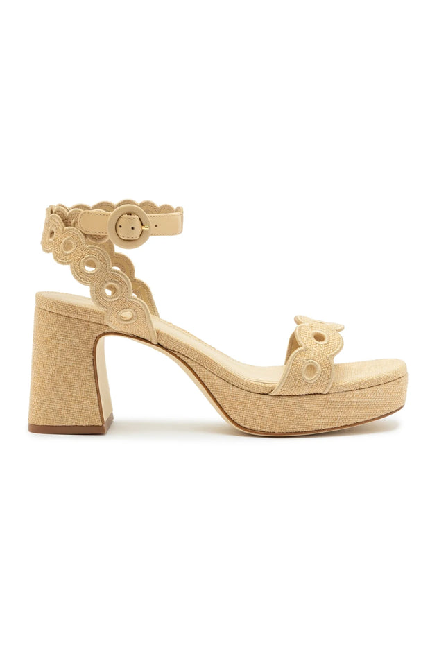 Larroude Dolly Broderie Low Sandal In Beige Raffia
