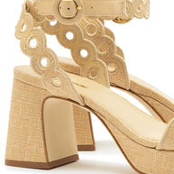Dolly Broderie Low Sandal In Beige Raffia