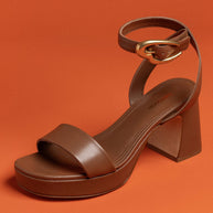 Larroude Dolly Verona Low Sandal In Caramel Leather