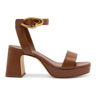Larroude Dolly Verona Low Sandal In Caramel Leather
