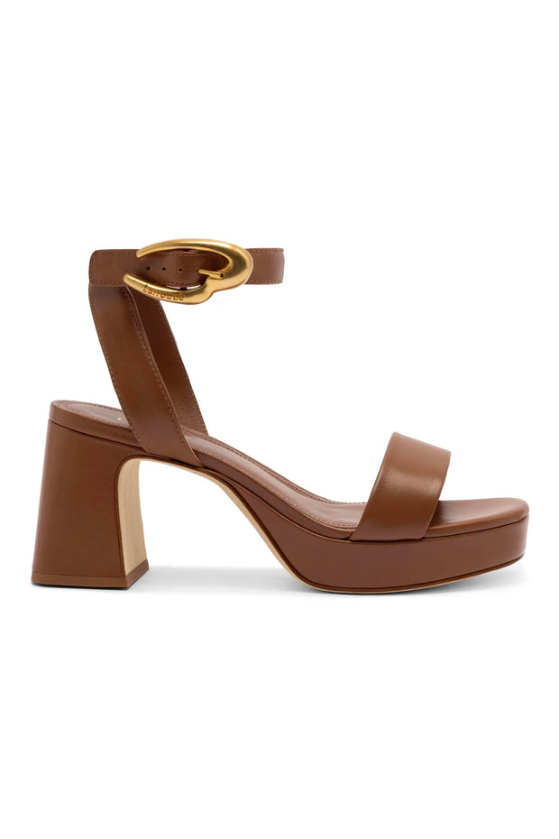 Larroude Dolly Verona Low Sandal In Caramel Leather