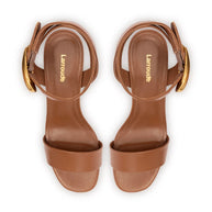 Larroude Dolly Verona Low Sandal In Caramel Leather