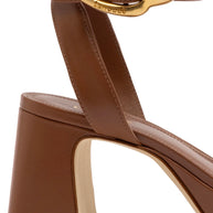 Larroude Dolly Verona Low Sandal In Caramel Leather