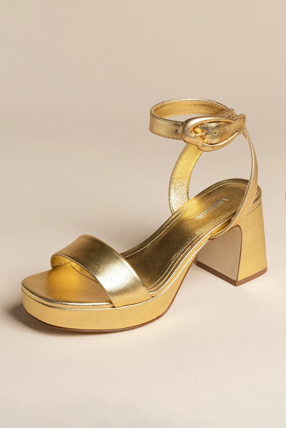 Larroude Dolly Verona Low Sandal In Gold Metallic Leather