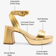 Larroude Dolly Verona Low Sandal In Gold Metallic Leather