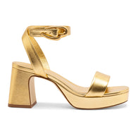 Larroude Dolly Verona Low Sandal In Gold Metallic Leather