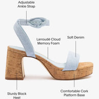 Larroude Dolly Verona Low Sandal In Maya Denim And Natural Cork