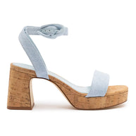 Larroude Dolly Verona Low Sandal In Maya Denim And Natural Cork