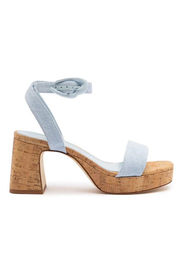 Larroude Dolly Verona Low Sandal In Maya Denim And Natural Cork