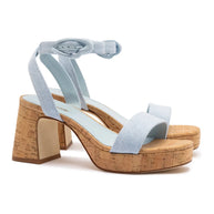Larroude Dolly Verona Low Sandal In Maya Denim And Natural Cork