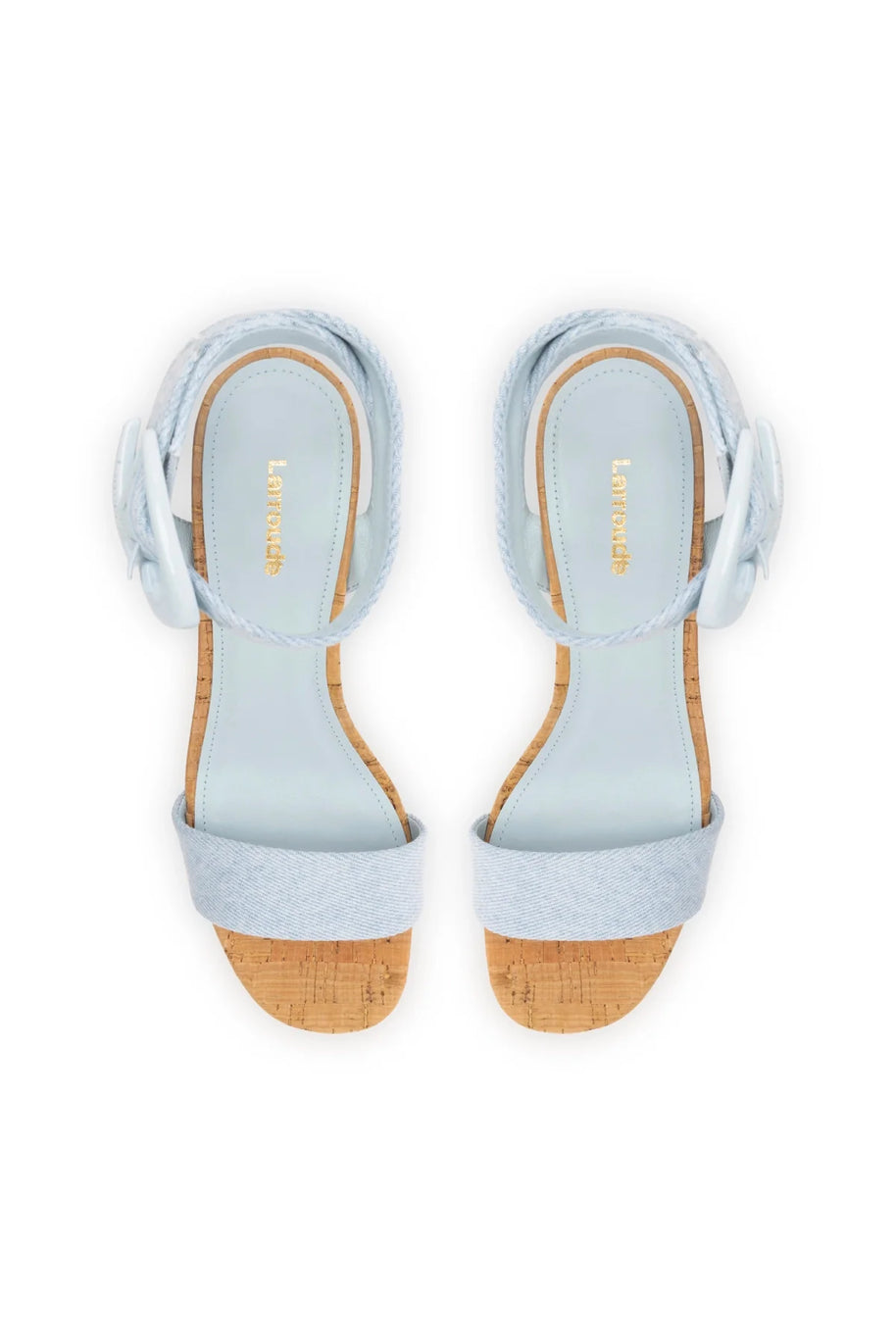 Larroude Dolly Verona Low Sandal In Maya Denim And Natural Cork
