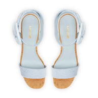 Larroude Dolly Verona Low Sandal In Maya Denim And Natural Cork