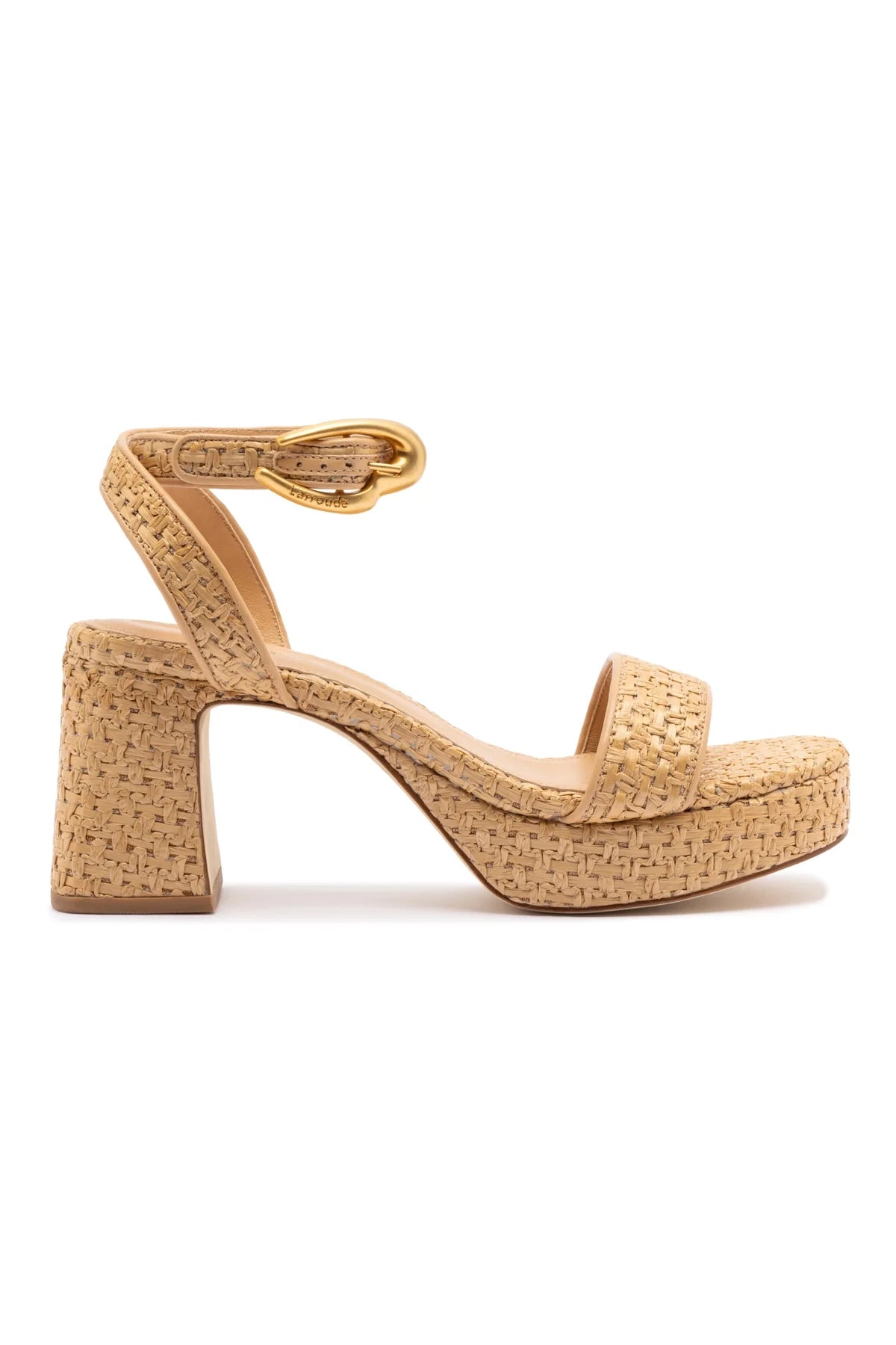 Larroude Dolly Verona Low Sandal In Natural Raffia And Beige Leather