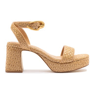 Larroude Dolly Verona Low Sandal In Natural Raffia And Beige Leather