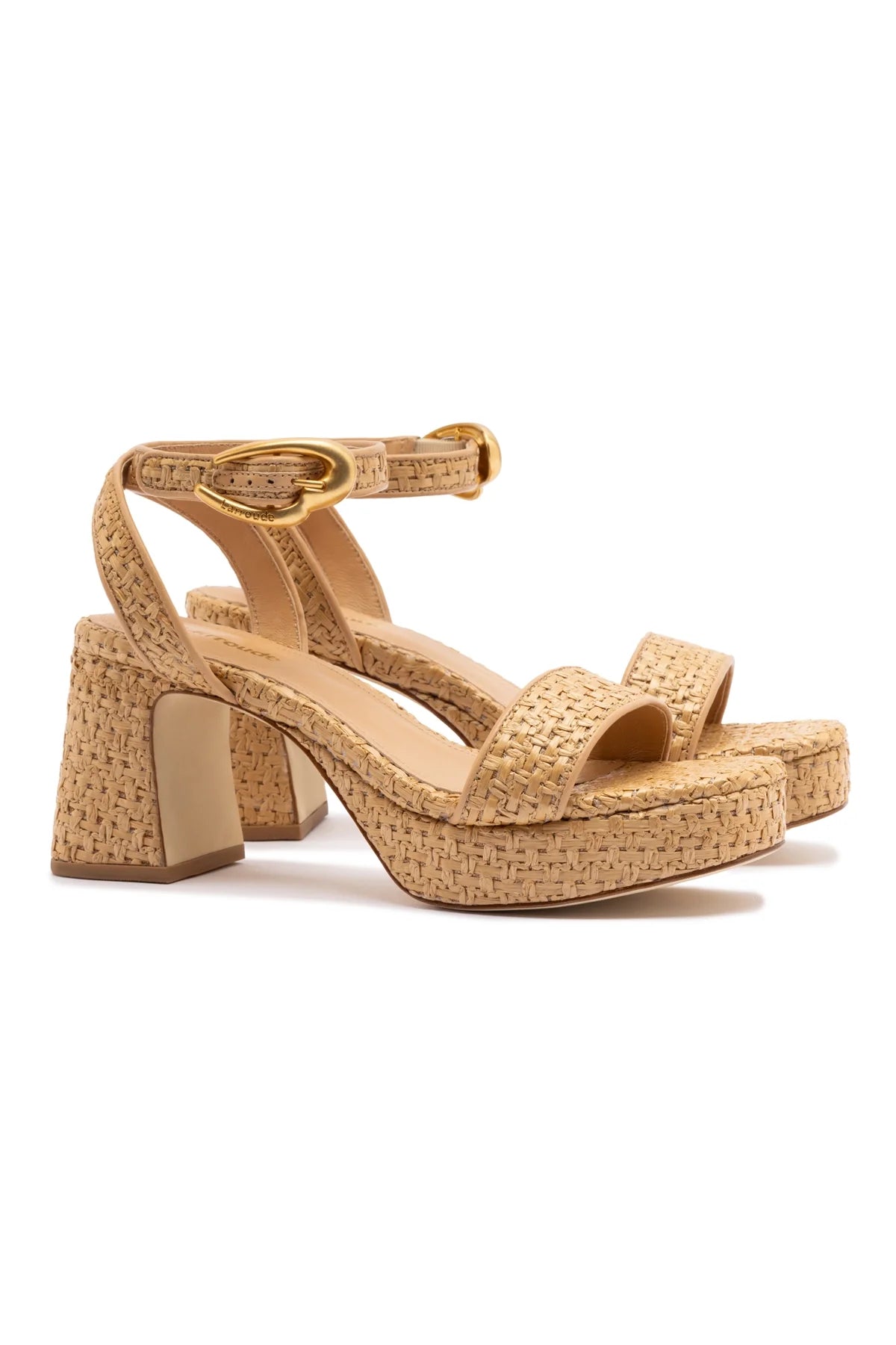 Larroude Dolly Verona Low Sandal In Natural Raffia And Beige Leather