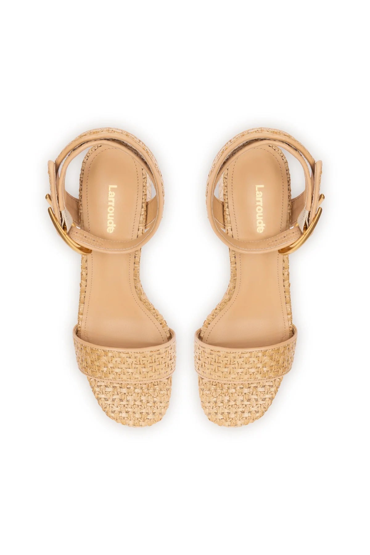 Larroude Dolly Verona Low Sandal In Natural Raffia And Beige Leather