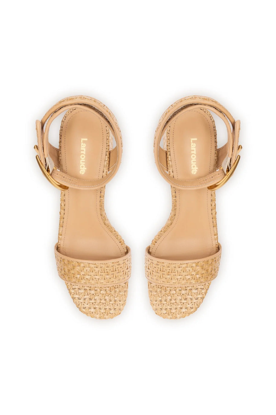 Larroude Dolly Verona Low Sandal In Natural Raffia And Beige Leather