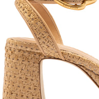 Larroude Dolly Verona Low Sandal In Natural Raffia And Beige Leather