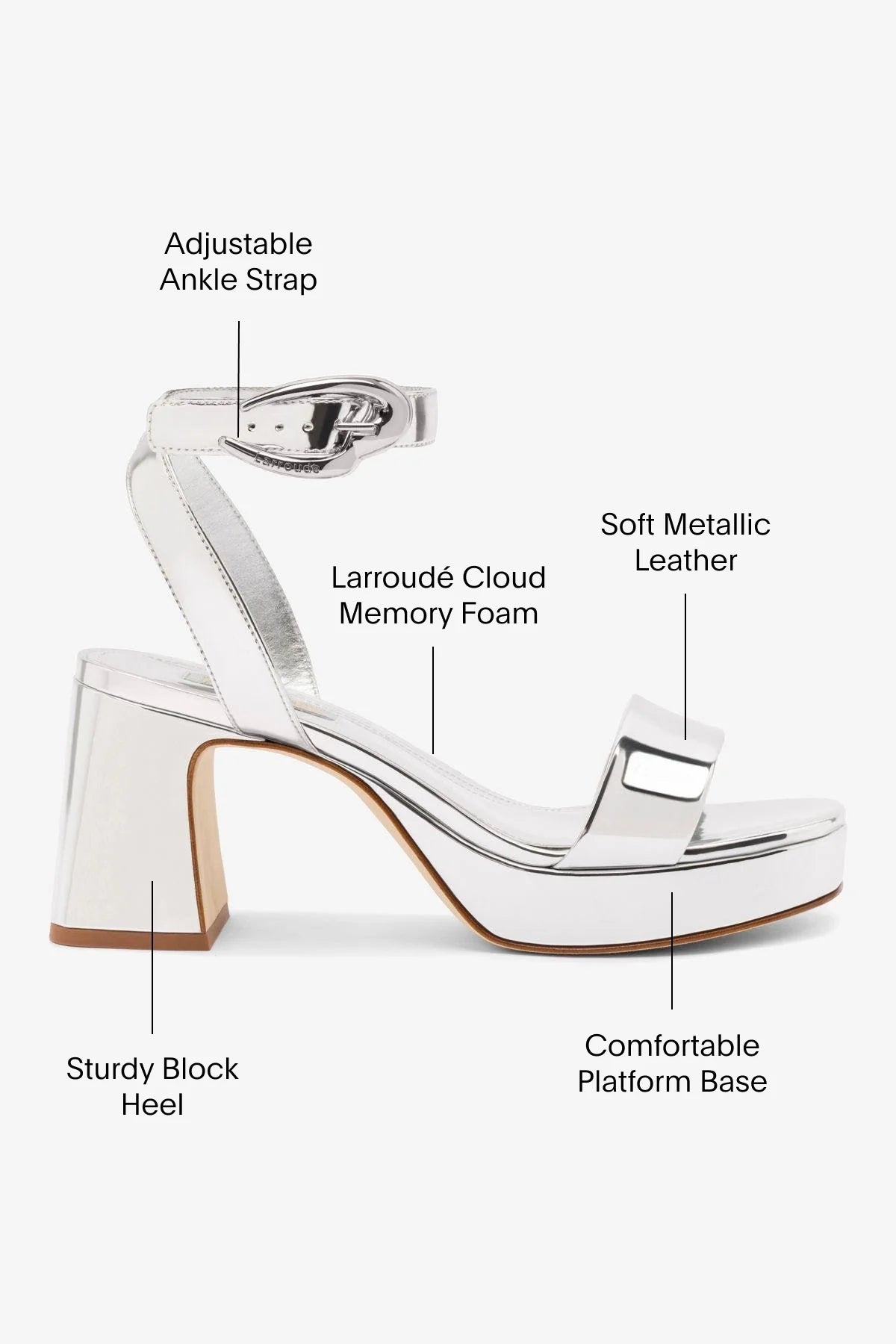 Larroude Dolly Verona Low Sandal In Silver Specchio