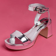Larroude Dolly Verona Low Sandal In Silver Specchio