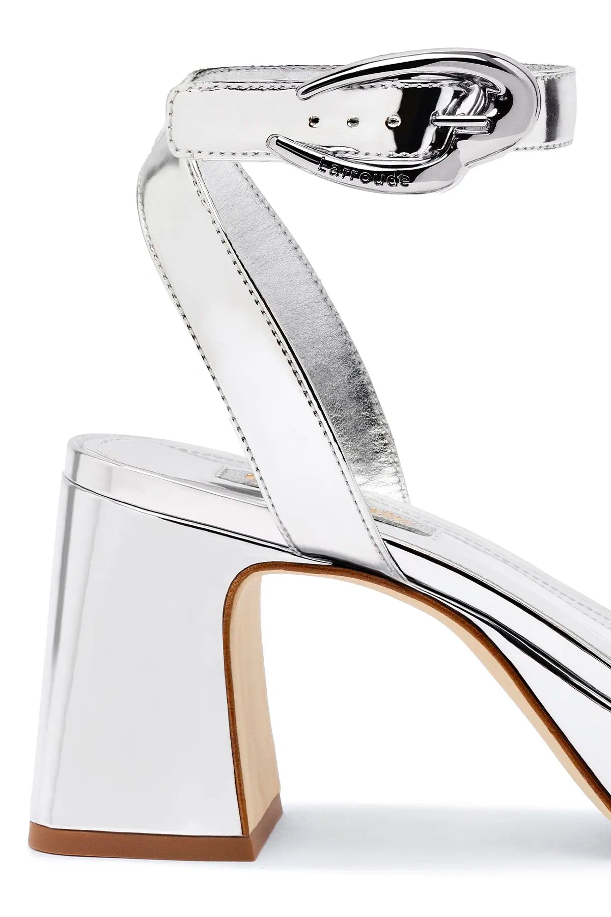 Larroude Dolly Verona Low Sandal In Silver Specchio